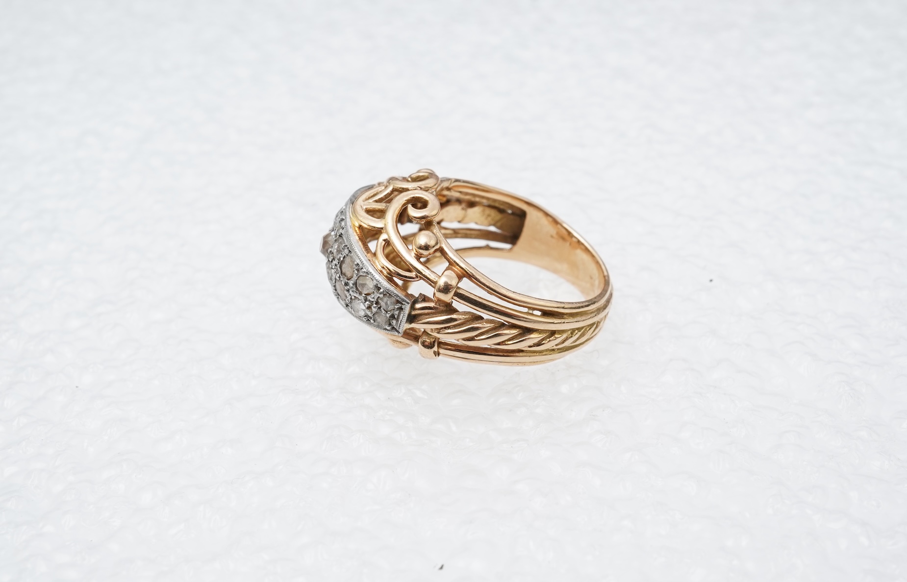 A gold and diamond dress ring, mid 20th century